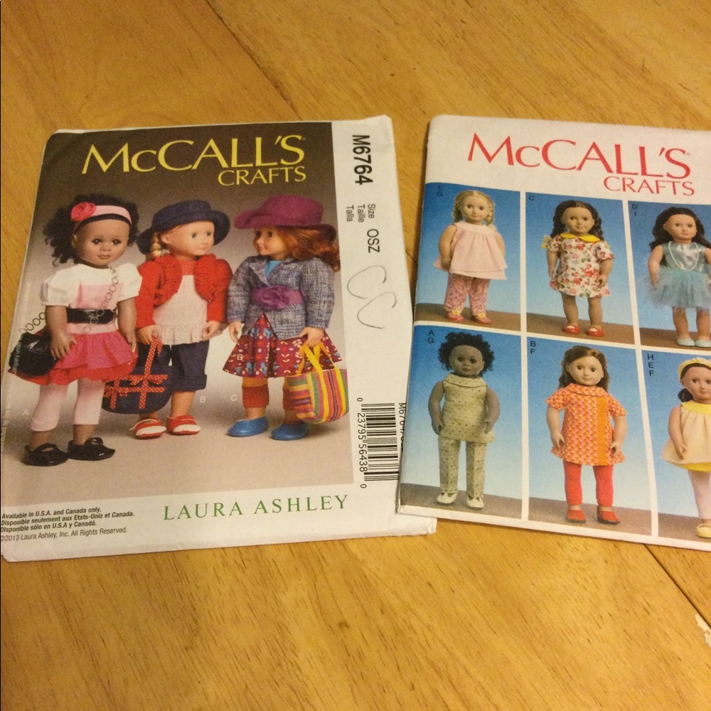 PD⬇️ 2 uncut McCall 18 inch doll clothing pattern